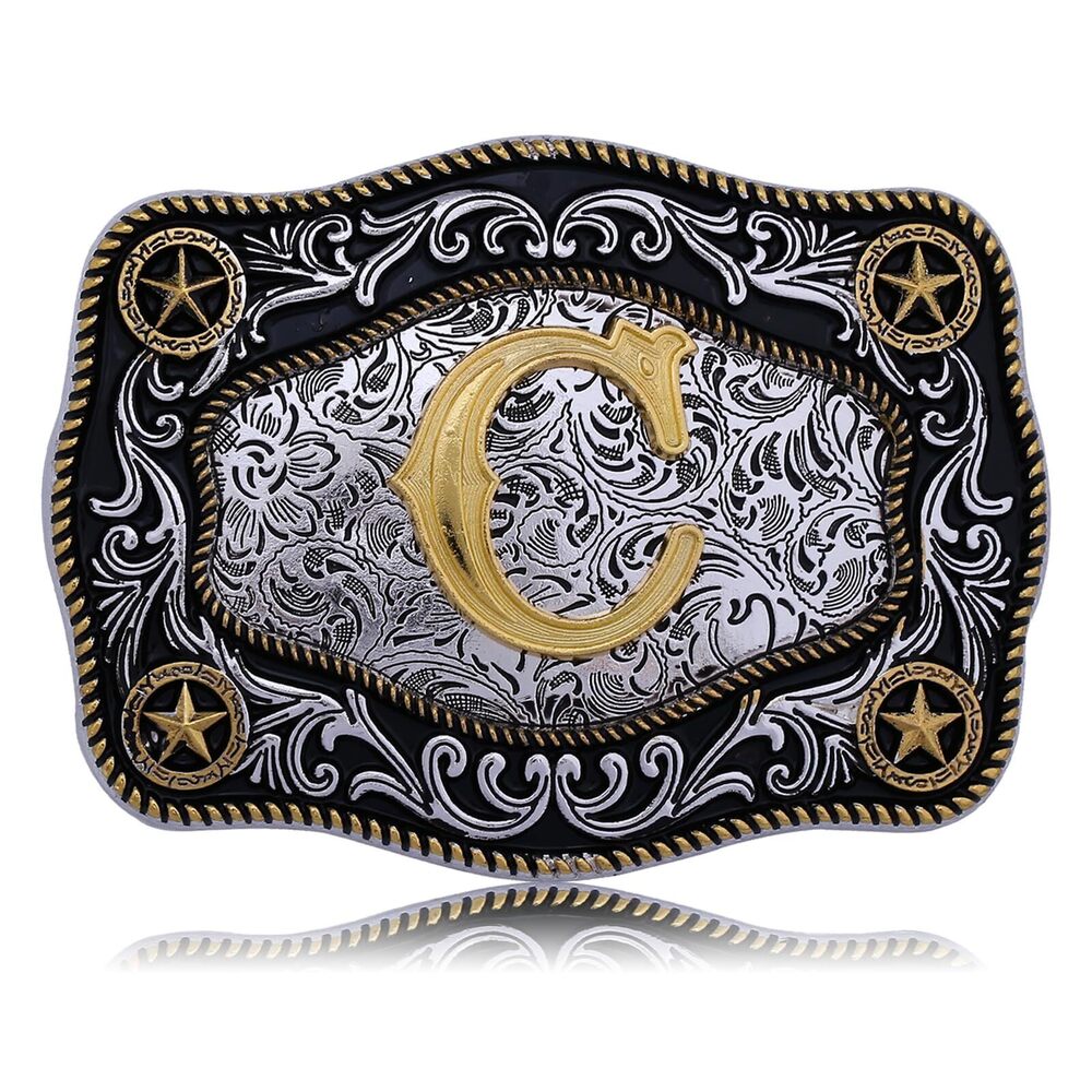 8038 Western Belt Buckle Initial Letters ABCDJMR to Z Large Gold Cowboy